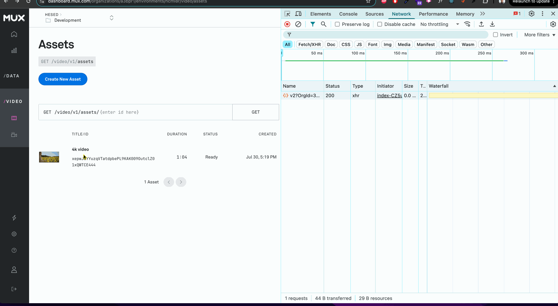 Mux loading demonstration showing slower startup and more network requests